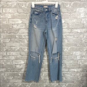 Altar'd State Vervet Blue Straight Leg Distressed Denim